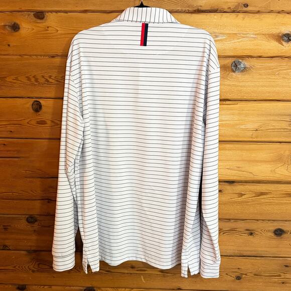 Rhoback Shirt Mens XL White Striped Golf Polo Performance Long Sleeve Preppy - Picture 2 of 5